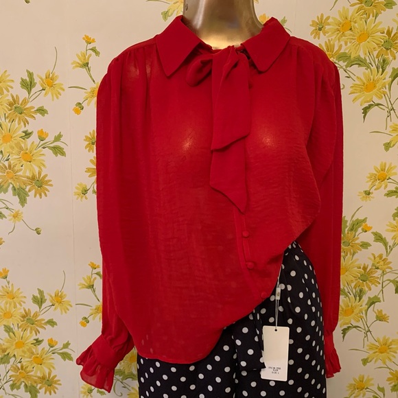 NWT Tie neck button up oversize blouse size M - Picture 5 of 17